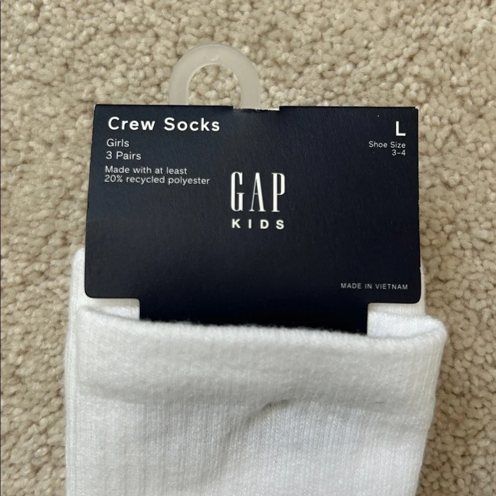 GAP | 3-pack Girl Crew Socks | L | Shoe Size 3-4 (Big Kids)